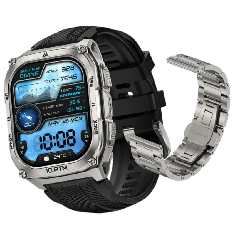 KOSPET Tank M4 Special Edition Argent 1,96 pouces AMOLED GPS 15 jours 10ATM IP69K Smartwatch