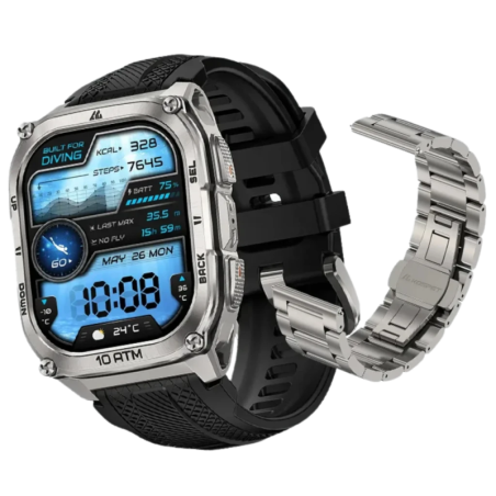 KOSPET Tank M4 Special Edition Argent 1,96 pouces AMOLED GPS 15 jours 10ATM IP69K Smartwatch