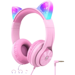 iClever HS20 Cat Ear Jack 3,5 mm Rose Casque serre-tête avec micro
