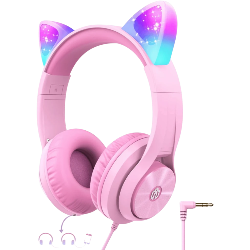 iClever HS20 Cat Ear Jack 3,5 mm Rose Casque serre-tête avec micro