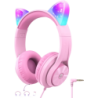 iClever HS20 Cat Ear Jack 3,5 mm Rose Casque serre-tête avec micro