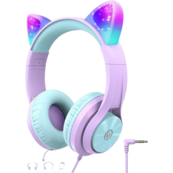 iClever HS20 Cat Ear Jack 3,5 mm Violet Casque serre-tête avec micro