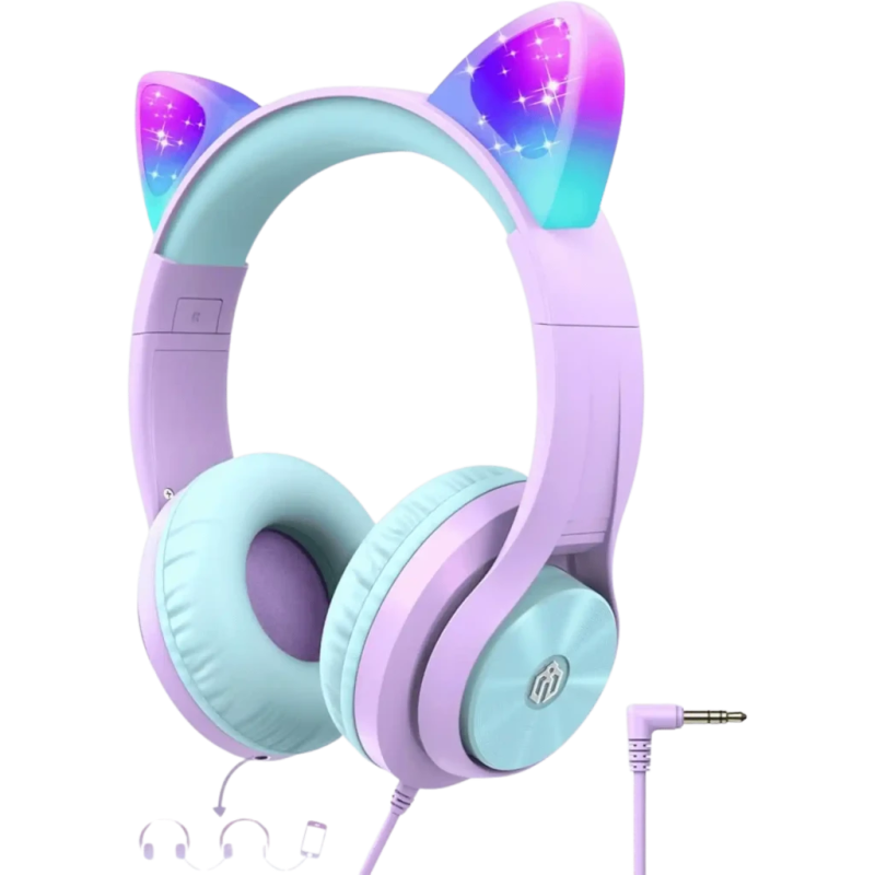 iClever HS20 Cat Ear Jack 3,5 mm Violet Casque serre-tête avec micro
