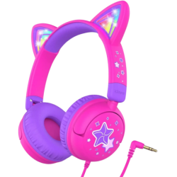 iClever HS25 avec Oreilles de Chat Rose pour enfants Casque serre-tête et micro