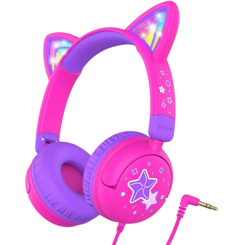 iClever HS25 avec Oreilles de Chat Rose pour enfants Casque serre-tête et micro