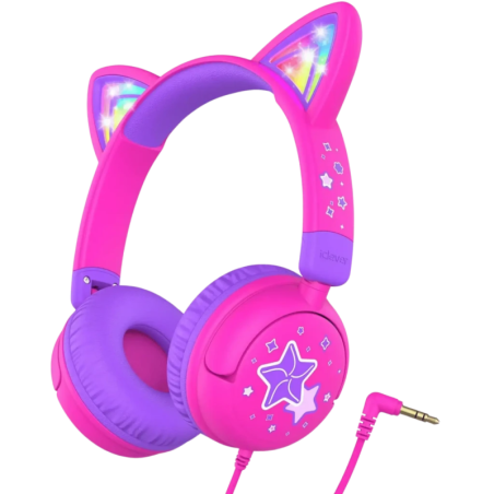 iClever HS25 avec Oreilles de Chat Rose pour enfants Casque serre-tête et micro