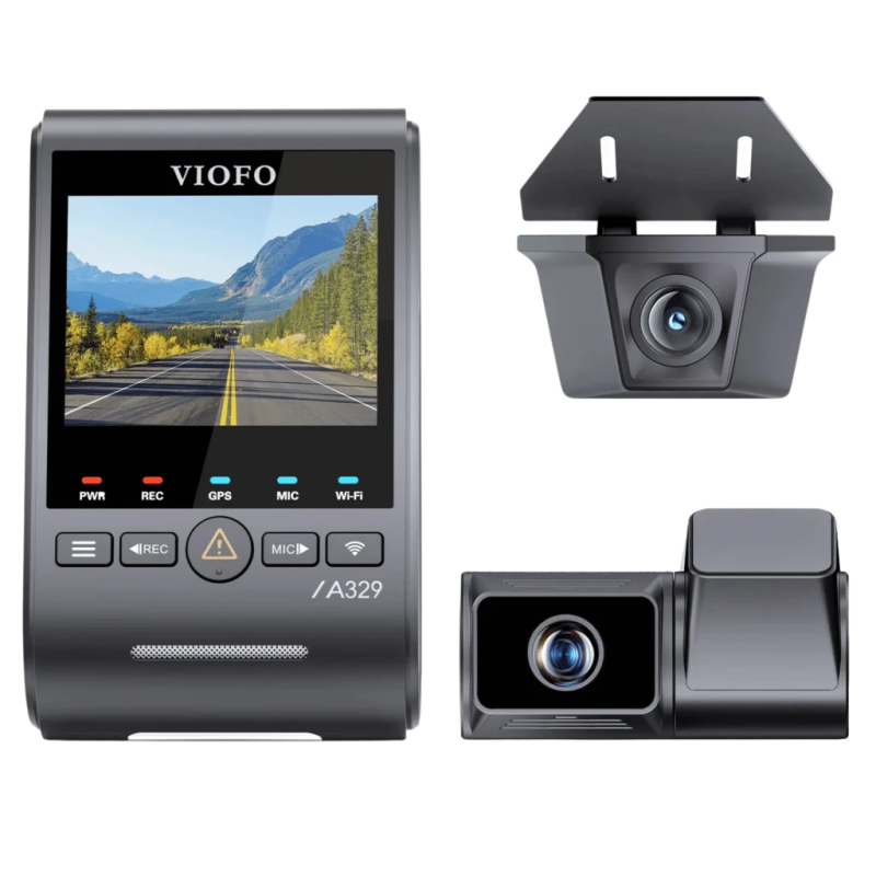 VIOFO A329TW 3CH Triple avec 4K, Téléobjectif et Caméra Extérieure IP67 GPS WiFi 2,4 pouces Dashcam