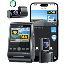 VIOFO A229 Ultra 3CH 4K WiFi 5GHz GPS 2,4 pouces vision nocturne mode parking Dashcam triple canal