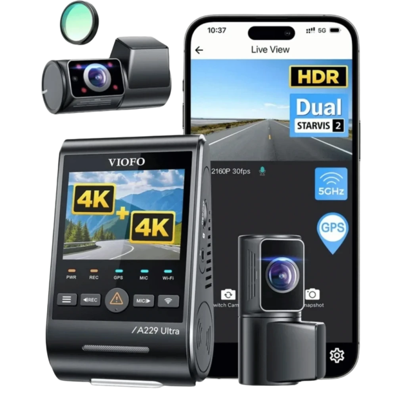 VIOFO A229 Ultra 3CH 4K WiFi 5GHz GPS 2,4 pouces vision nocturne mode parking Dashcam triple canal