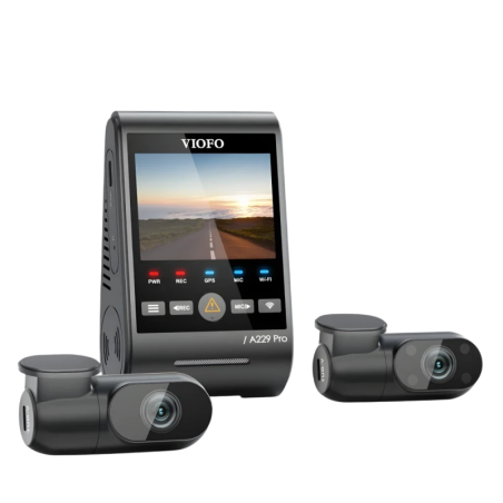 VIOFO A229 Pro 3CH4K 30fps 3CH GPS WiFi Double Bande Vision Nocturne 2,4 pouces HDR commande vocale Dashcam