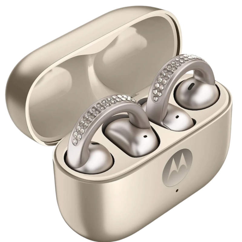Motorola Moto Buds Loop Swarovski Beige Open-Ear ANC Bluetooth 5.0 37h Écouteurs sans fil