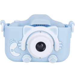 K1C Version Améliorée 600mAh Boîtier Chat Bleu 2 pouces carte 32GB Appareil photo numérique pour enfants