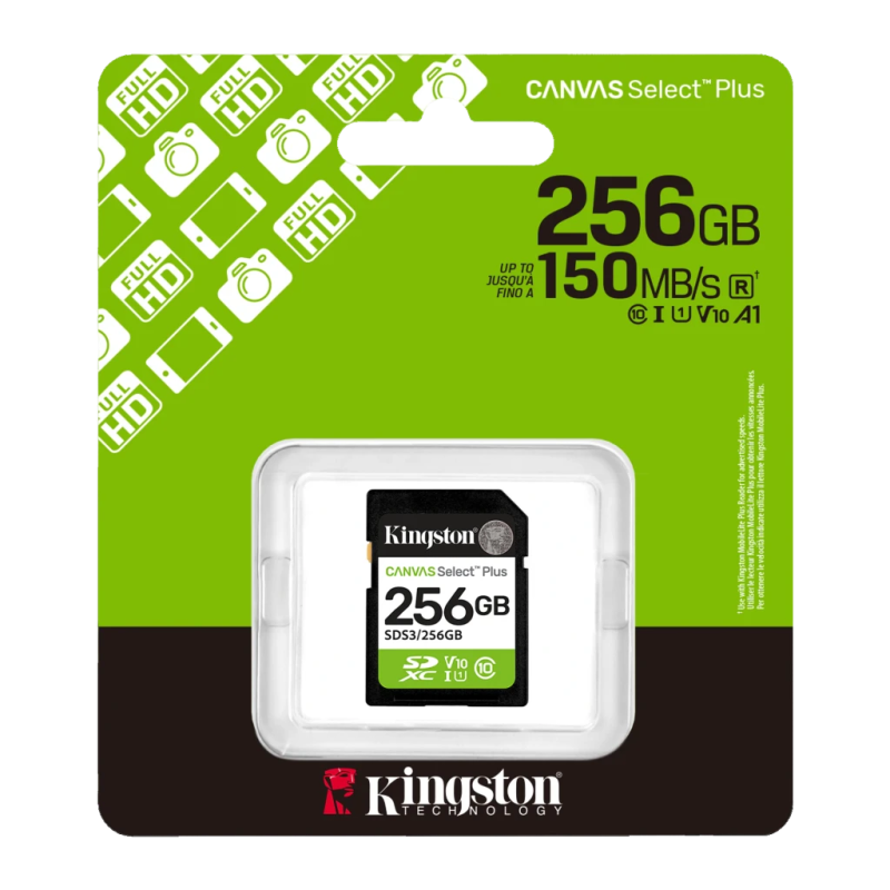 Kingston Canvas Select Plus 256GB 150MB/s U1 V10 Carte mémoire