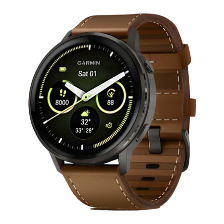Garmin Venu 4 45 mm Gris Ardoise Bracelet Cuir Marron 1,4 pouces AMOLED 12 jours 5ATM Smartwatch