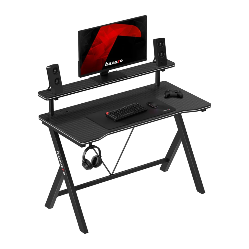Huzaro Hero 1.9 Acier fibre de carbone 75kg 120x74cm gestion des câbles support pour casque Bureau gaming