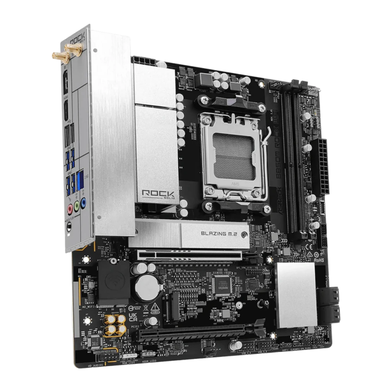 ASRock B850M Rock WiFi AM5 B850 DDR5 Micro ATX WiFi 6E 2 emplacements M.2 Carte mère