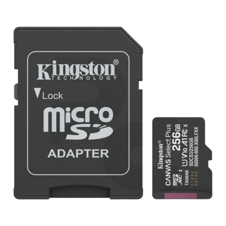 Kingston Canvas Select Plus 256GB 100MB/s A1 U1 V10 Carte microSD + Adaptateur