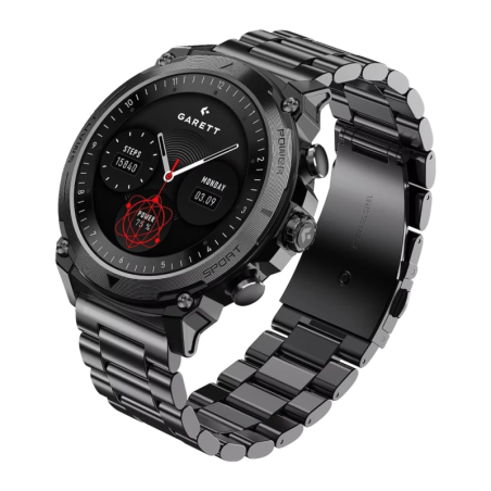 Garett Atom Black Steel Noir 1,43 pouces AMOLED Appels Bluetooth 8 jours +100 sports IP68 Smartwatch