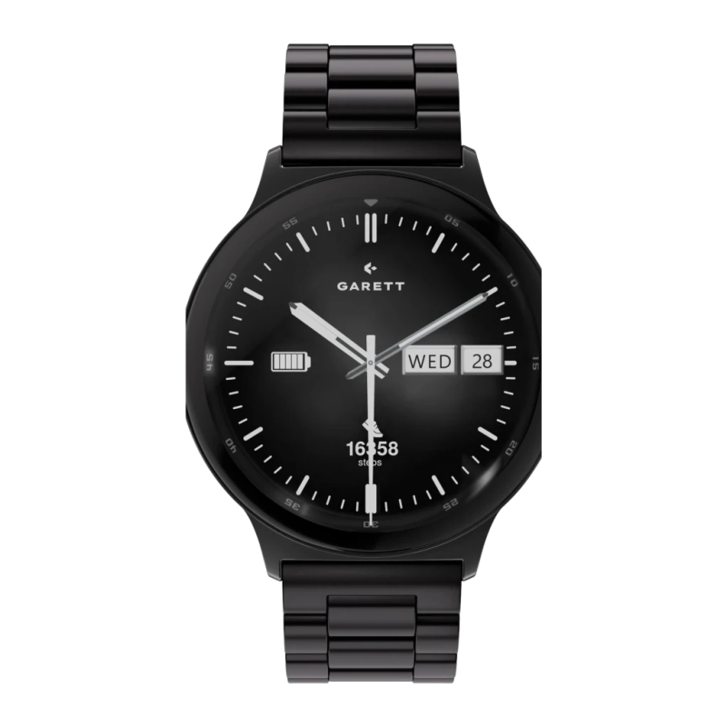 Garett Quantum Black Steel 43 mm Noir 1,43 pouces AMOLED Appels Bluetooth 7 jours +100 sports IP68 Smartwatch