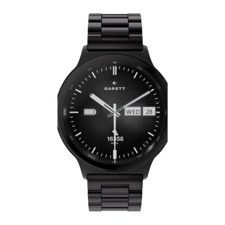 Garett Quantum Black Steel 43 mm Noir 1,43 pouces AMOLED Appels Bluetooth 7 jours +100 sports IP68 Smartwatch
