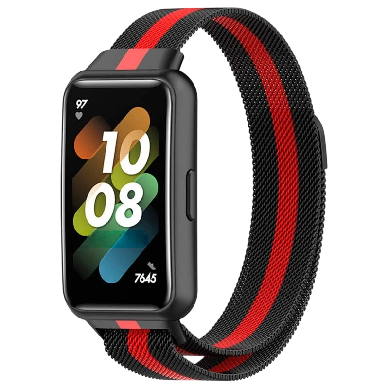 Bracelet Huawei Band 7 Milanais Magnétique Racing Noir et Rouge