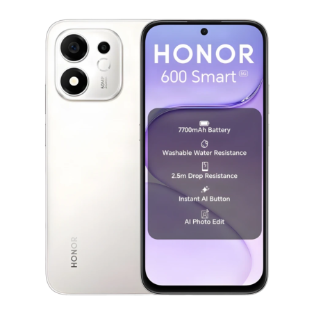 Honor 600 Smart 5G 4GB/128GB Argent 6,87 pouces IPS 120Hz 50MP 7700mAh 45W NFC