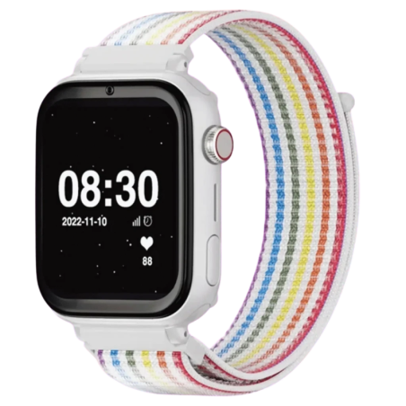 SaveFamily SaveWatch Plus 1 4G Blanc Bracelet en tissu Arc-en-ciel 1,85 pouces Appels IP67 Montre connectée