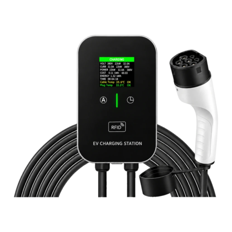 Chargeur Voiture Électrique 32A Triphasé Sans Prise 10M LCD Type 2 22kW