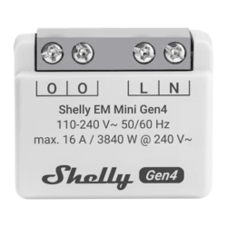 Compteur d'énergie Shelly EM Mini Gen4 Gris Mesure de consommation WiFi 6, Matter 16A