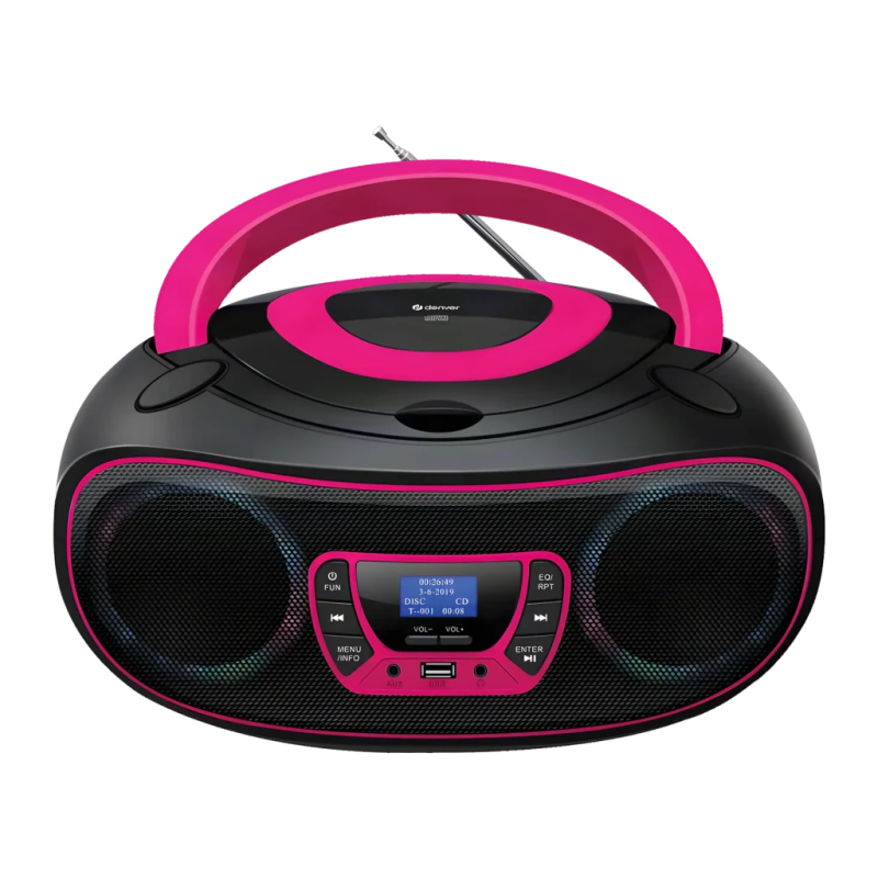 Denver DAB+, FM Batterie ou secteur Bluetooth, USB, CD, AUX Rose TDB-212P Boombox