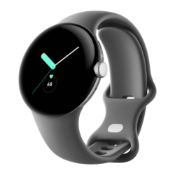 Google Pixel Watch LTE 41 mm, argenté brillant, ECG, NFC, bracelet Gris Charbon