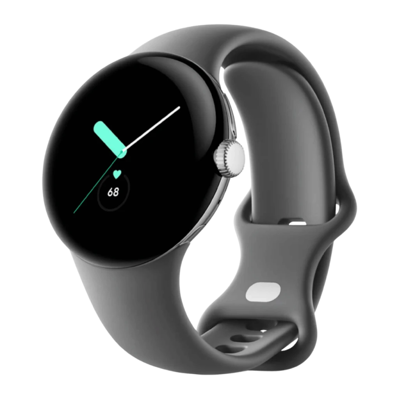Google Pixel Watch LTE 41 mm, argenté brillant, ECG, NFC, bracelet Gris Charbon