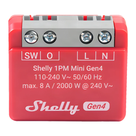 Relais Wi-Fi Shelly 1PM Mini Gen4 Rouge Mesure Consommation 8A / 2000W
