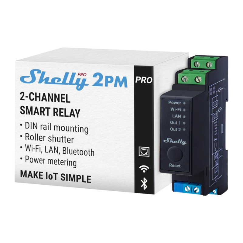Relais Shelly Pro 2PM Mesure de consommation WiFi 16A