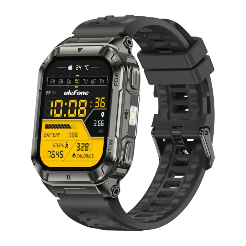 Ulefone Armor Watch Ultra Noir 1,5 pouces Appels Bluetooth 8 jours 5ATM IP69K