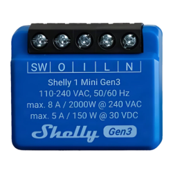 Relais intelligent Shelly 1 Mini Gen3 Bleu WiFi 2,4 GHz + Bluetooth 8A