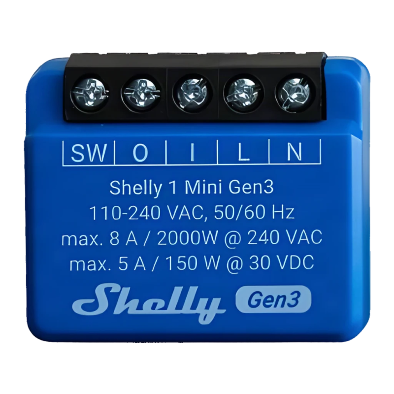 Relais intelligent Shelly 1 Mini Gen3 Bleu WiFi 2,4 GHz + Bluetooth 8A