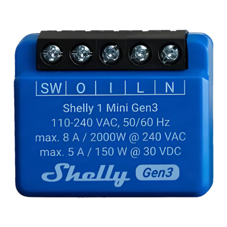 Relais intelligent Shelly 1 Mini Gen3 Bleu WiFi 2,4 GHz + Bluetooth 8A