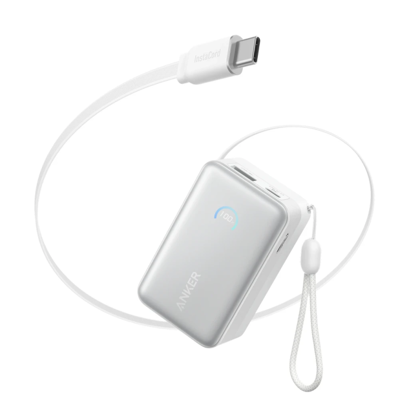 Anker Nano 10K Blanc avec câble rétractable 10000mAh 45W USB-C Power Bank