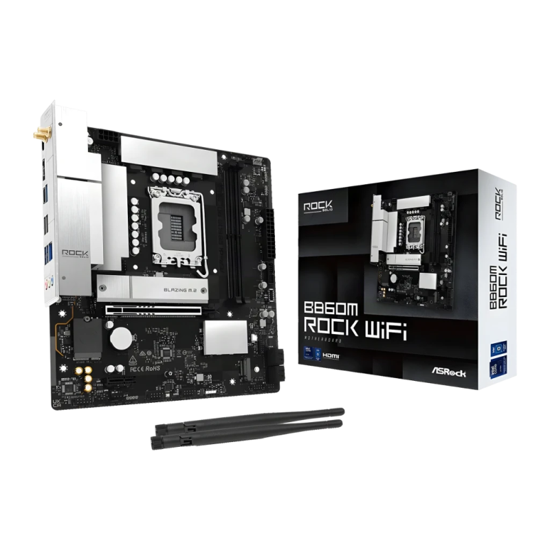 ASRock B860M Rock WiFi Intel B860 LGA1851 DDR5 mATX WiFi 6E 2 emplacements M.2 Carte mère