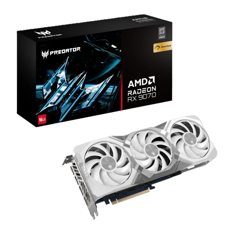 Acer Predator BiFrost Radeon RX 9070 OC White Edition 16GB GDDR6 3 ventilateurs Carte graphique