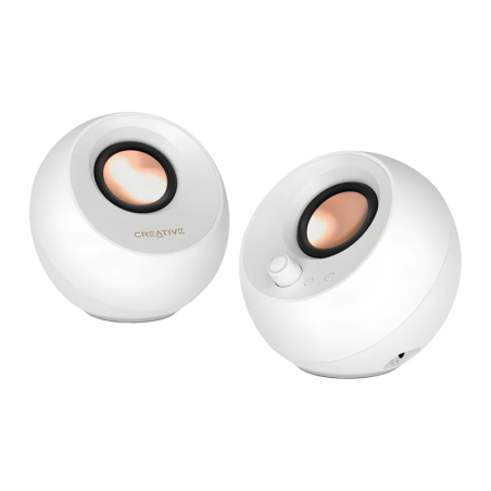 Creative Labs Pebble Pro Blanc 2.0 30W lumières RGB entrée AUX Bluetooth 5.3 Enceintes PC
