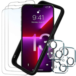 Pack d'accessoires iPhone 13 avec 3 Protection d'écran + 3 Film protection caméra + Coque Bumper