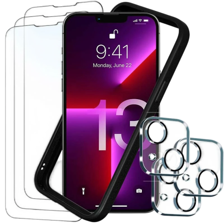Pack d'accessoires iPhone 13 avec 3 Protection d'écran + 3 Film protection caméra + Coque Bumper