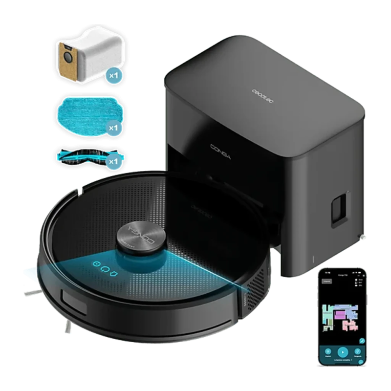 Cecotec Conga Y50 5000Pa LiDAR lavage 3 niveaux vidage automatique Dust-in Home 145 min 3200mAh Robot aspirateur