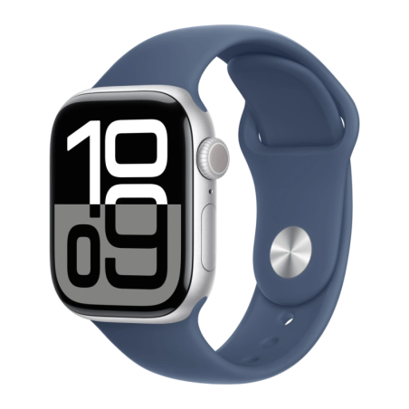 Apple Watch Series 10 GPS 42mm Argent bracelet sport Bleu S/M