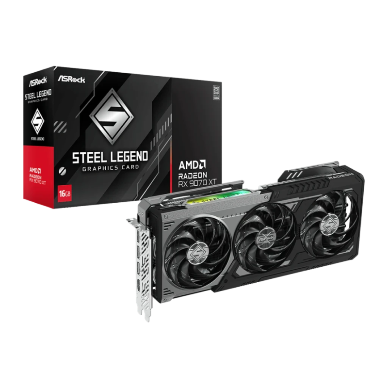 ASRock Radeon RX 9070 XT Steel Legend Dark 16GB GDDR6 3 ventilateurs HDMI 2.1 3 DisplayPort Carte graphique