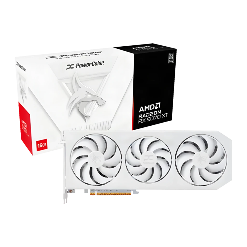 PowerColor Radeon RX 9070 XT Hellhound Spectral Blanc OC 16GB GDDR6 3 ventilateurs HDMI 2.1 Carte graphique