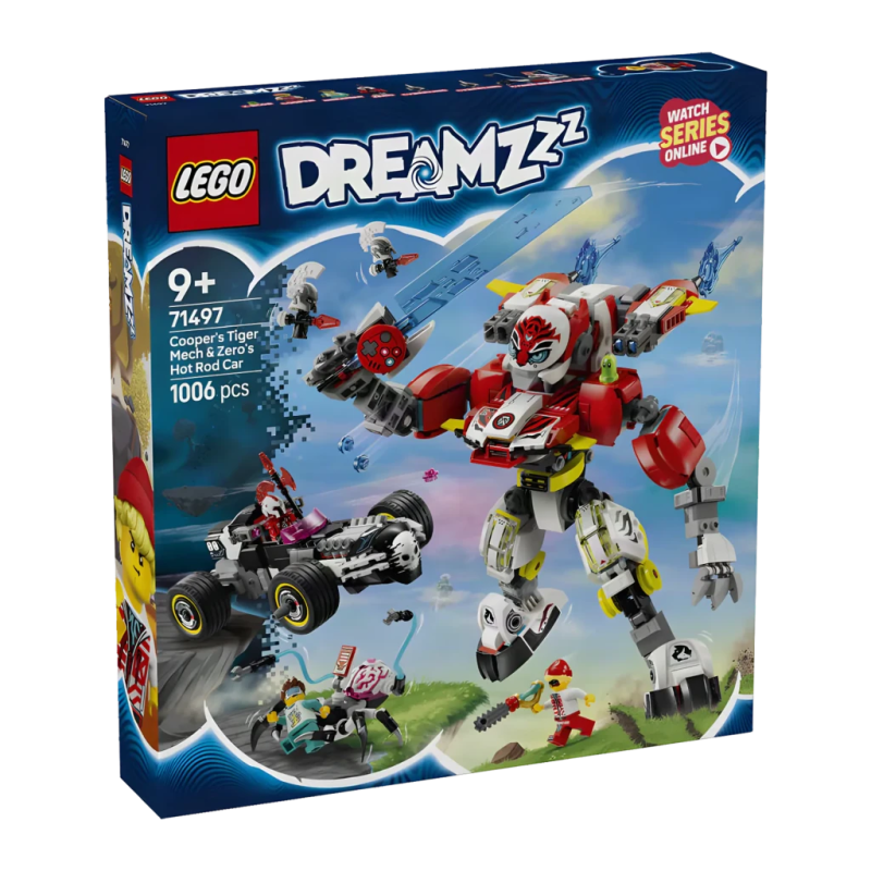 Set de construction LEGO DREAMZzz 71497 Tiger-Mech de Cooper et Hot Rod de Zero