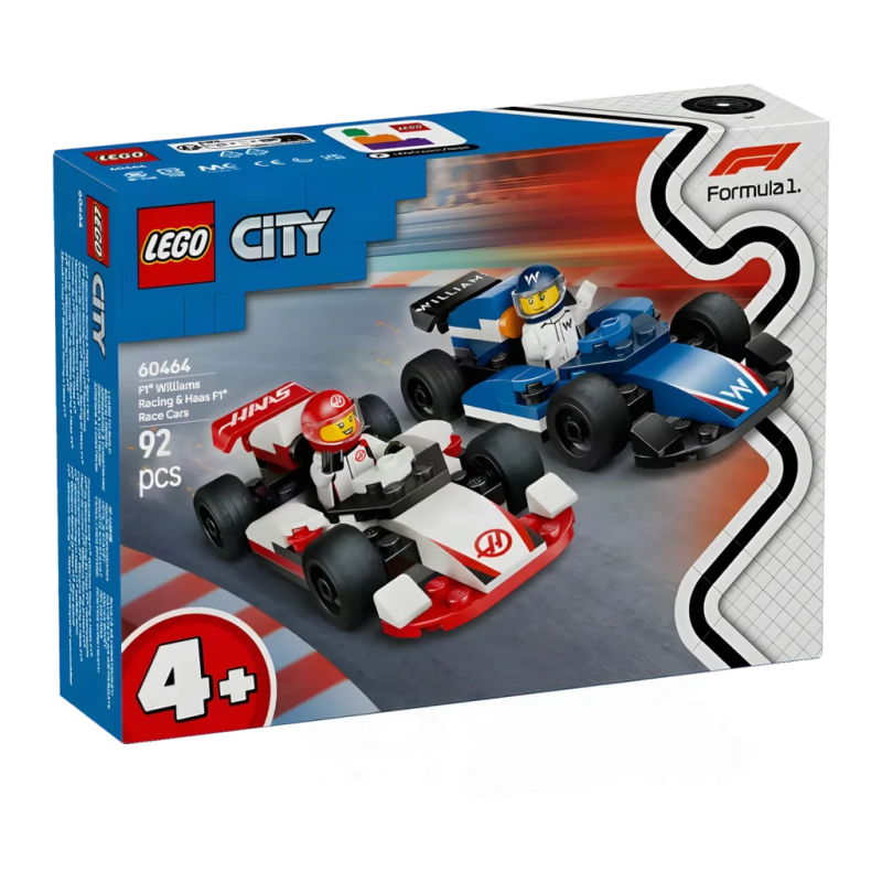Set LEGO City 60464 F1 Williams Racing et Haas F1 Voitures de Course 92 pièces 4+ ans